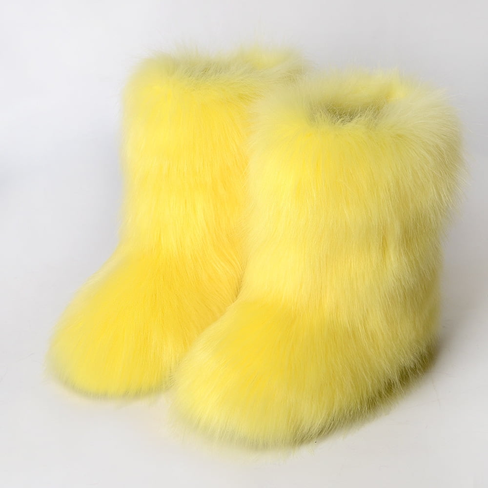 Women's Faux fur Boot Furry Fluffy Short Snow Boot -Calf Boots Warm ...