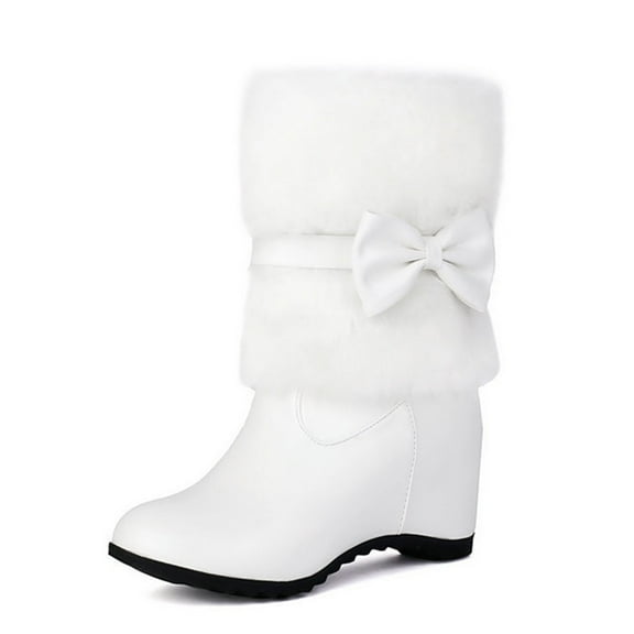 Women's Boot Furry Fluffy Short Snow Boot Mid-Calf Boots Warm Comfortable Outdoor Flat Shoes,Color:White,Size:7.5