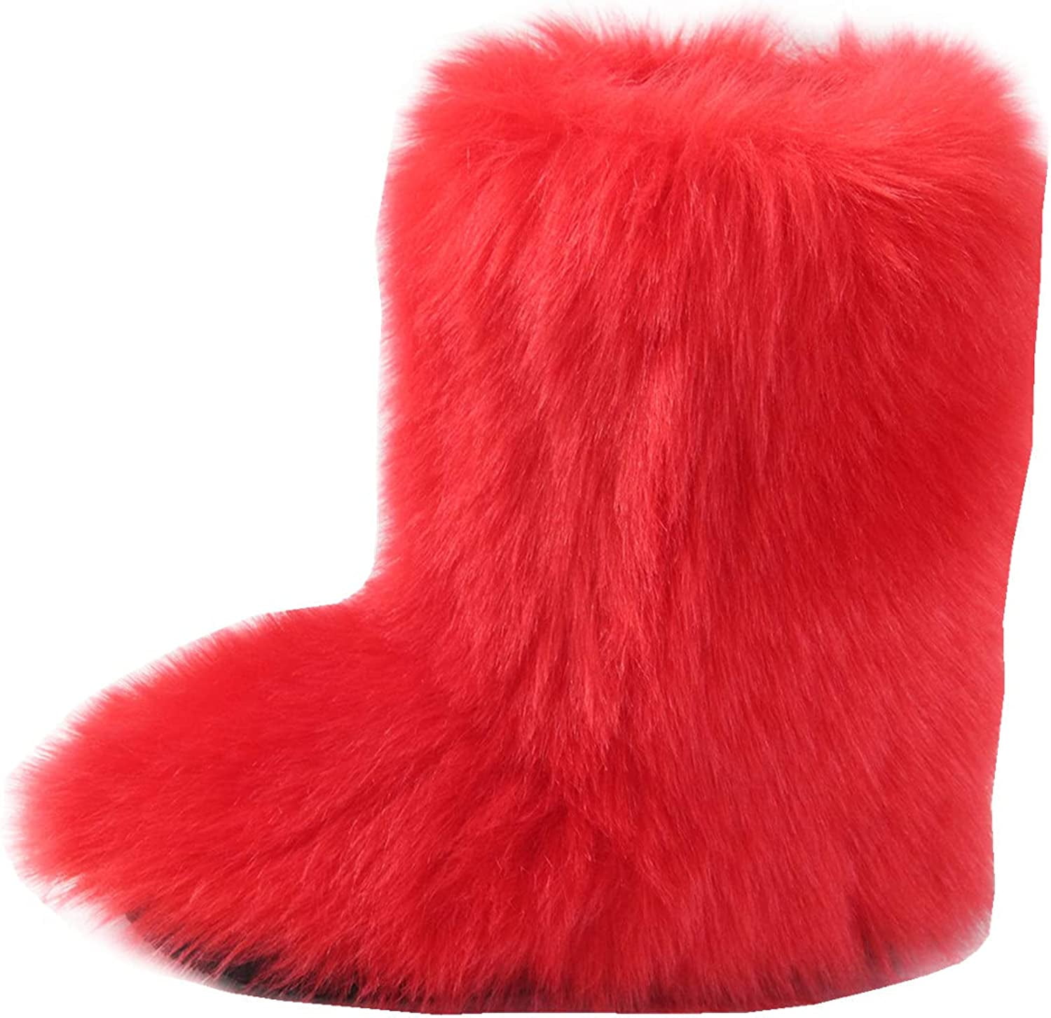 Women's Faux fur Boot Furry Fluffy Short Snow Boot MidCalf Boots Warm