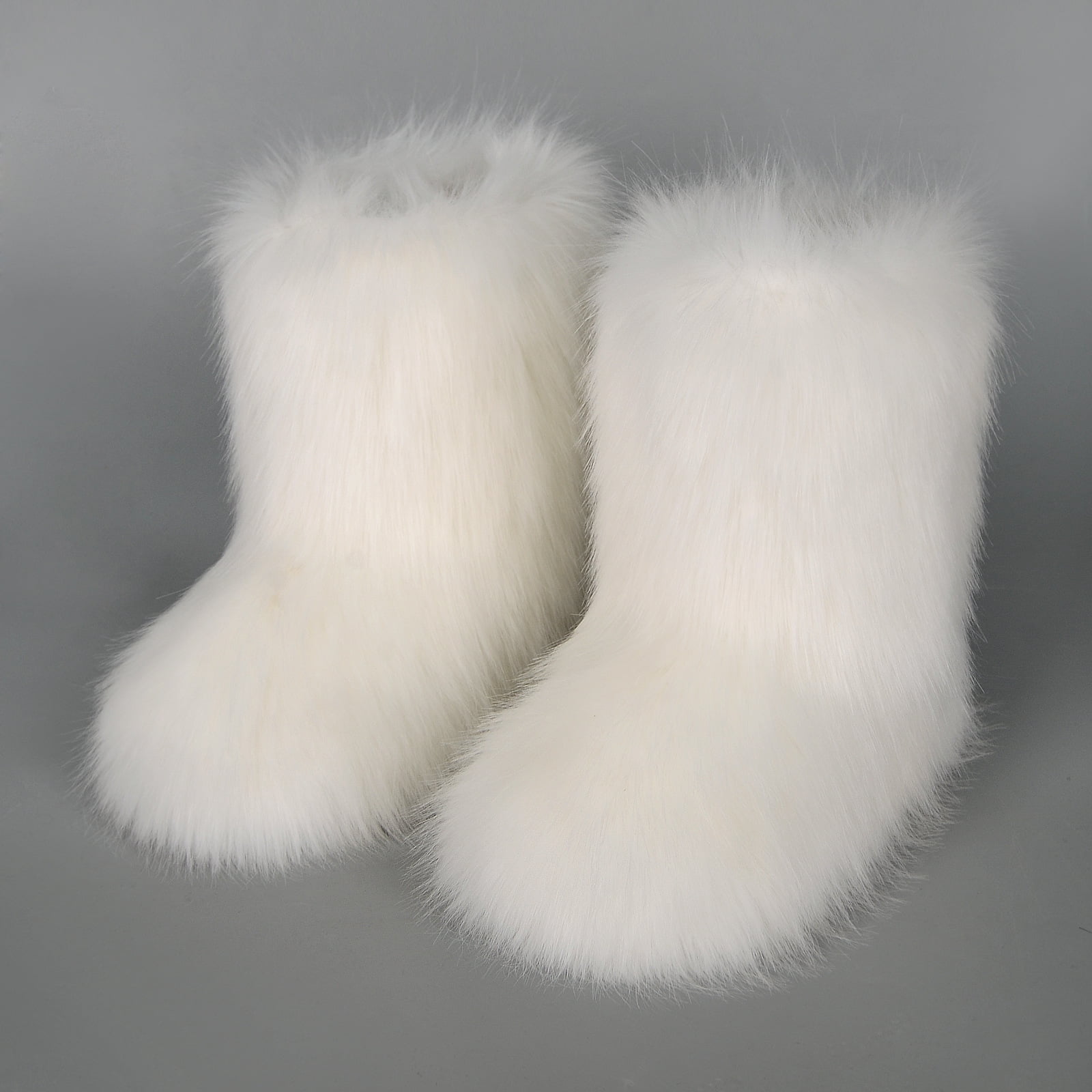 Women's Faux fur Boot Furry Fluffy Short Snow Boot Mid-Calf Boots Warm ...