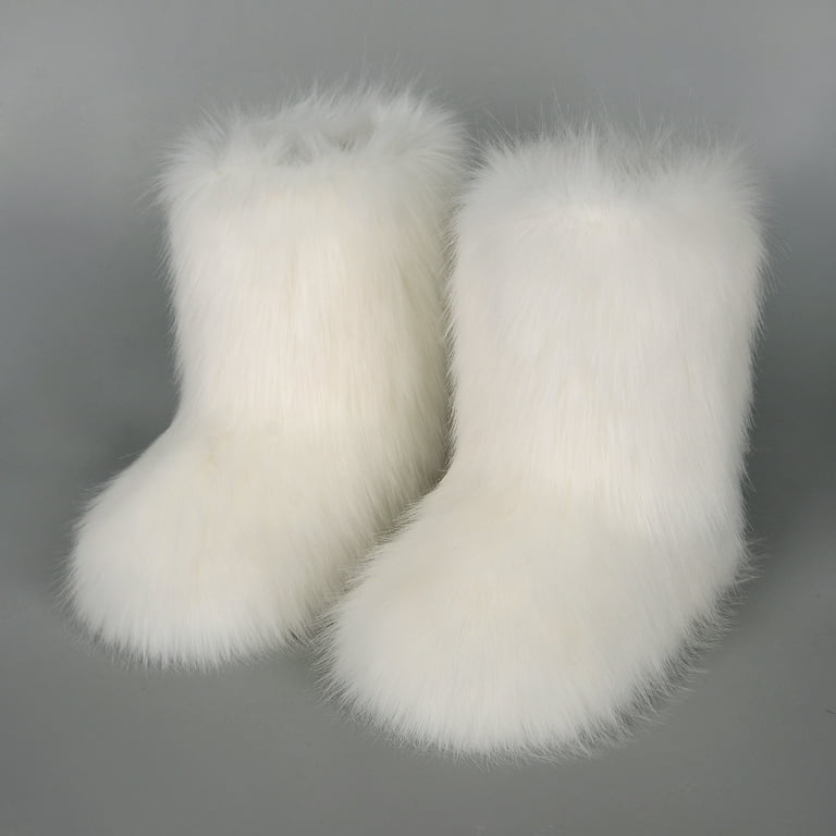 Women s Faux fur Boot Furry Fluffy Short Snow Boot Mid Calf Boots Warm Comfortable Outdoor Flat Shoes