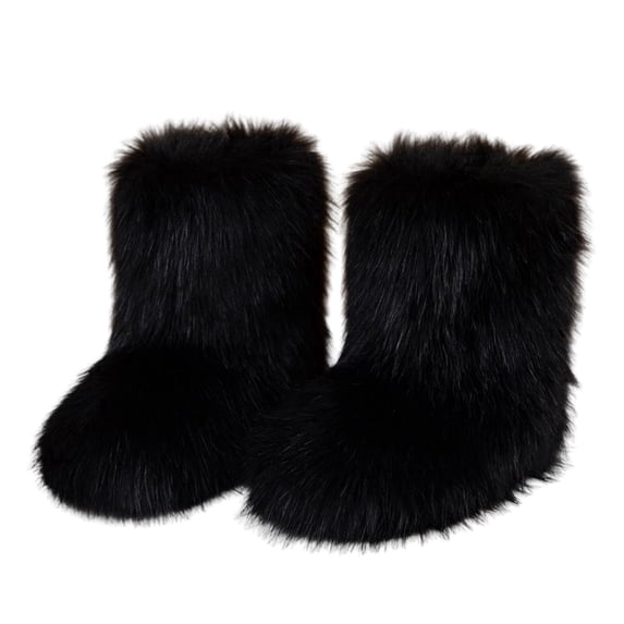 Women's Faux fur Boot Furry Fluffy Short Snow Boot Mid-Calf Boots Warm Comfortable Outdoor Flat Shoes