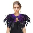 thumbnail image 1 of Women's Feather Collar Shawl, Crow Feather Satin Glossy Shawl Wrap for Women, Versatile Carnival Party Costume Accessory, Evening Wear, Fashion Shawl Purple, 1 of 2