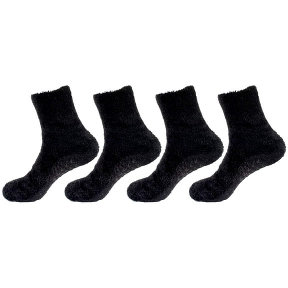 Women's Feather Light Socks with No Slip grips - Black - XL - 4 Pairs