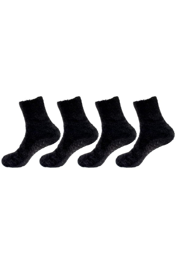 Women's Feather Light Socks with No Slip grips - Black - XL - 4 Pairs