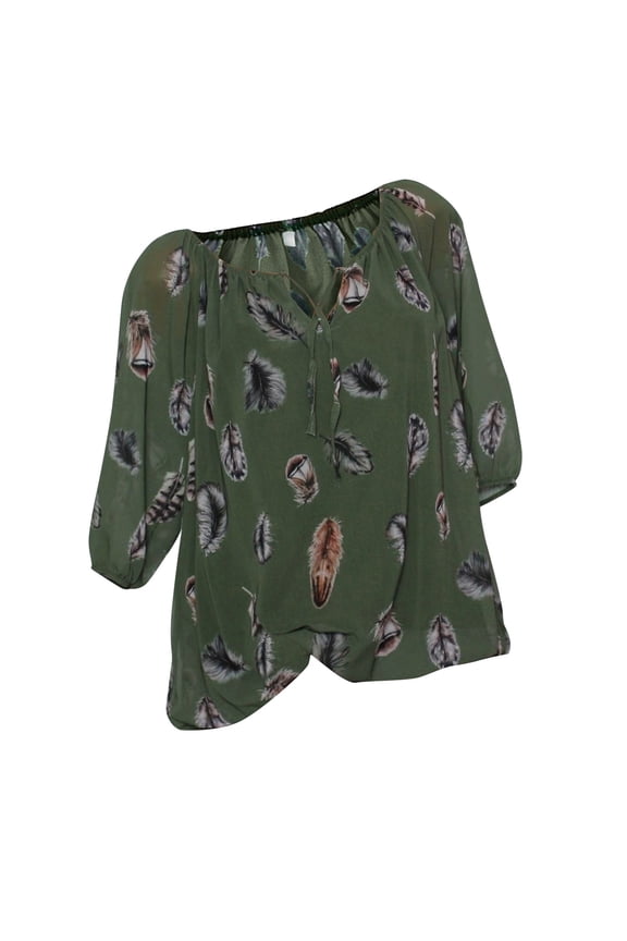 Women's Feather Print Blouse Casual Trendy Tops Loose Fit, Half Sleeve Shirt Flowy Spring and Summer Tops