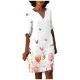thumbnail image 1 of Women's Feather Print Casual V Neck Dress Short Sleeve Summer Beach Dress Flowy Comfortable Stylish Elegant Feminine Outfit, 1 of 2