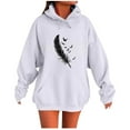 thumbnail image 1 of Women's Feather Printed Hoodies Oversized Long Sleeve Drawstring Hooded Sweatshirts Casual Fashion Sweater Tops with Pockets (M, White), 1 of 4