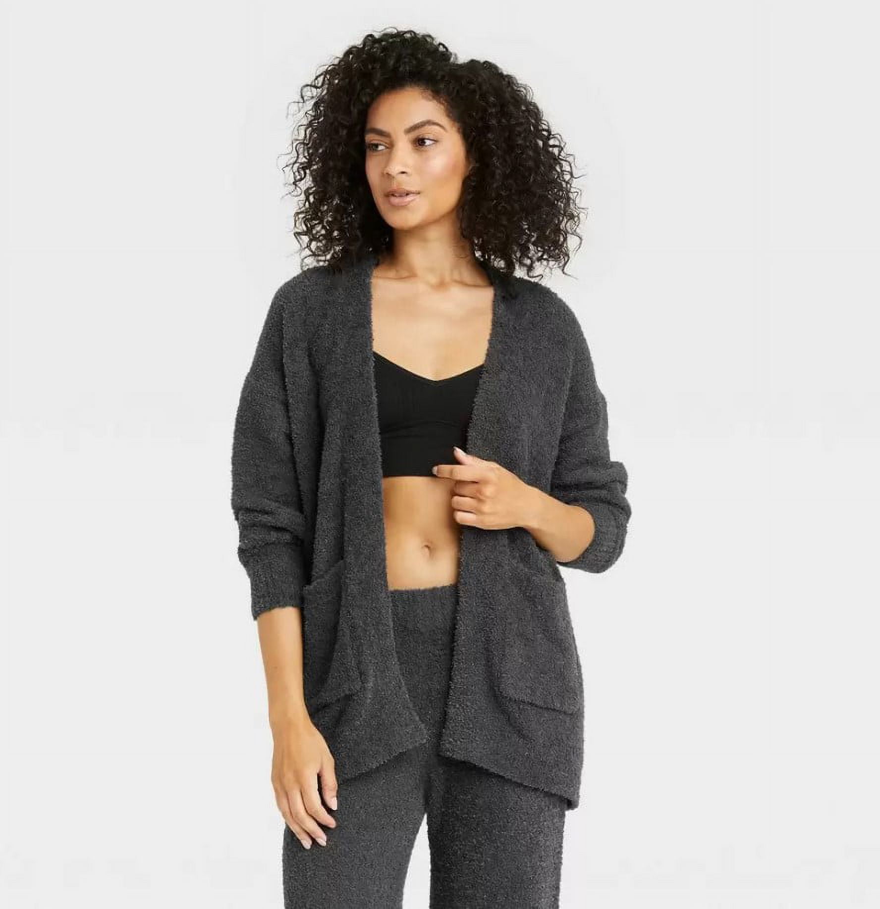 Women's Feather Yarn Lounge Cardigan - Stars Above Gray XL/XXL