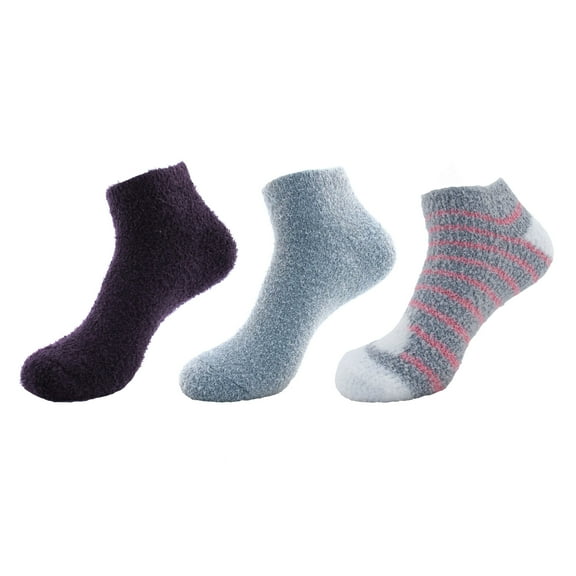 Women's Feather Yarn Super Soft Warm Fuzzy Comfy Home Anklet Ankle Socks - 3 Pairs, Assortment B