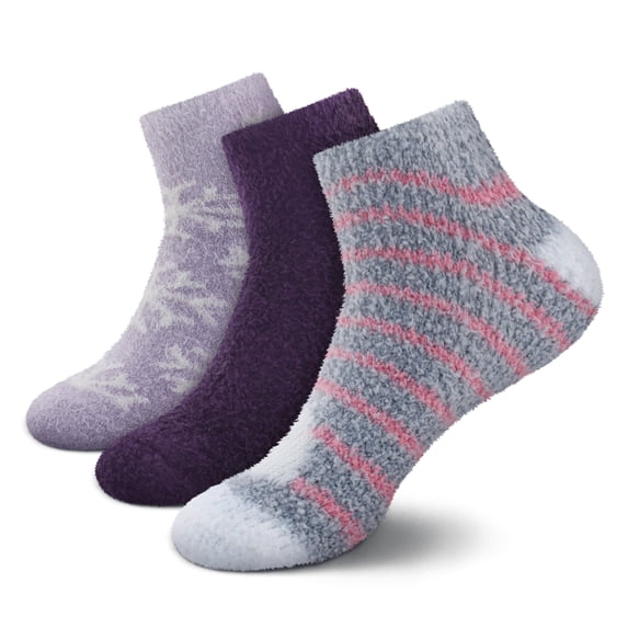 BambooMN Women's Feather Yarn Super Soft Ankle Socks - Assortment F - 3 Pairs