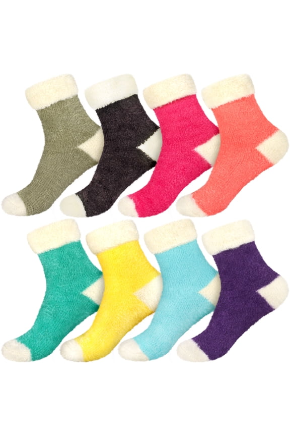 Women's Featherlight Cuff Cute Warm Plush Cozy Fuzzy Slipper Socks - Assortment 8A - 8prs