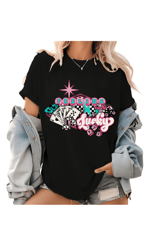 Women's "Feeling Lucky" - Themed Graphic Tees Highly Eye - Catching Print T - shirts Really Comfortable Short Sleeve Tops That Are Great For Daily Casual Shirts
