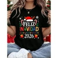 thumbnail image 1 of Women's Feliz Navidad Graphic Comfortable T Shirt Cotton Short Sleeve Round Neck Top Black S-5XL, 1 of 5