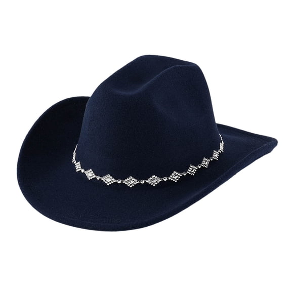 Women's Felt Cowboy Hat with Rhinestone Chain and Wide Brim for Festival Party