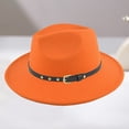 thumbnail image 1 of Women's Felt Panama Hats Classic Wide Brim Rancher Fedora with Belt Buckle Cowboy Style Orange, 1 of 2