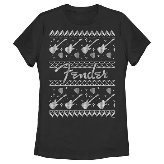 Women's Fender Christmas Black and White Logo Graphic Tee Black 2X Large