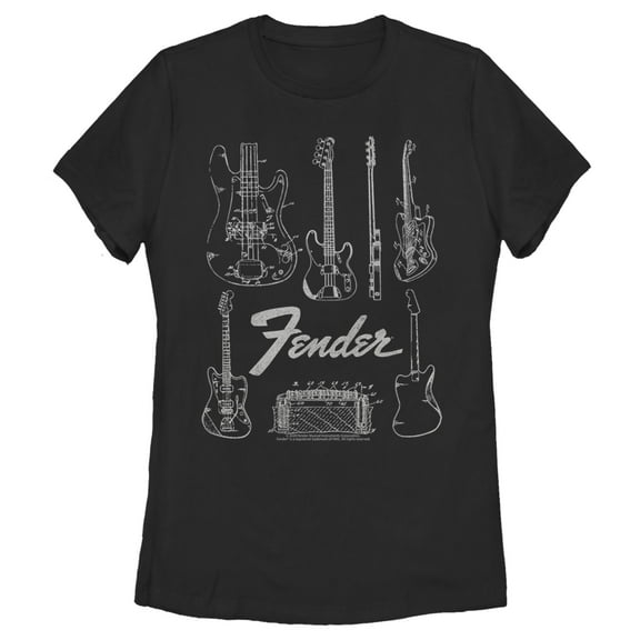 Women's Fender Guitar Chart  Graphic Tee Black Medium
