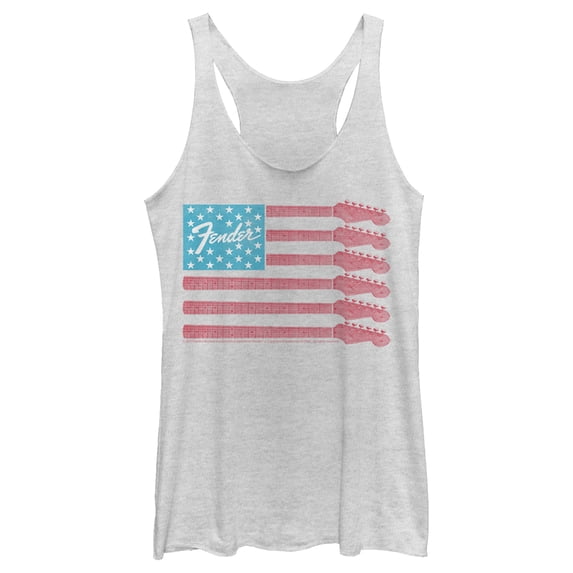 Women's Fender Guitar Flag Logo Racerback Tank Top White Heather Small
