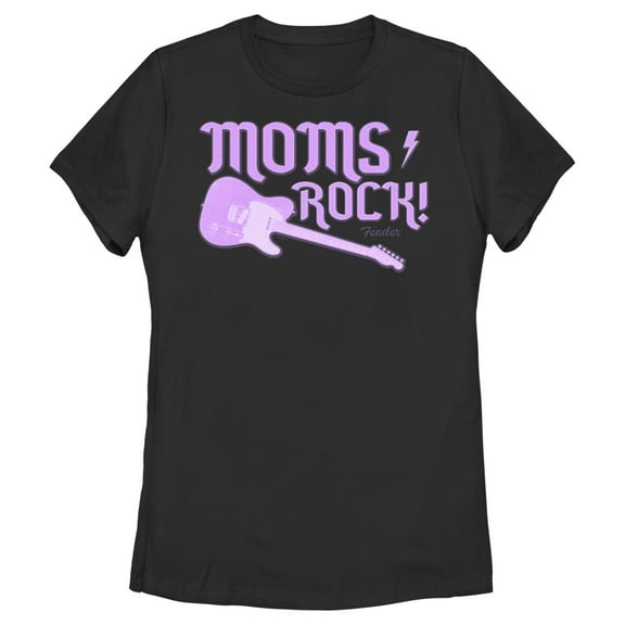 Women's Fender Moms Rock Purple Guitar Graphic Tee Black Large