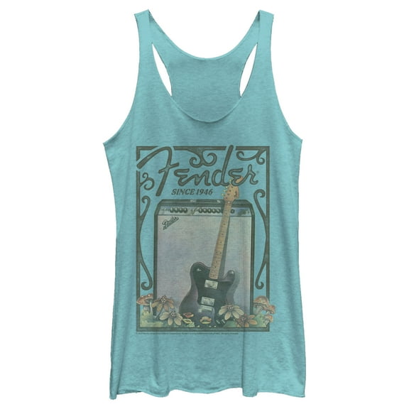 Women's Fender Since 1946 Retro Poster  Racerback Tank Top Tahiti Blue X Large