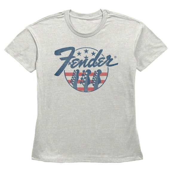 Women's Fender Stars and Stripes Logo  Graphic Tee Oatmeal Medium
