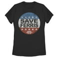 thumbnail image 1 of Women's Ferris Bueller's Day Off Save Campaign Button  Graphic Tee Black Large, 1 of 3