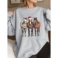 thumbnail image 1 of Women's Festive Christmas Horse Print Sweatshirt - Casual Long Sleeve Crew Neck, Machine Washable - Perfect for Fall & Winter, 1 of 6