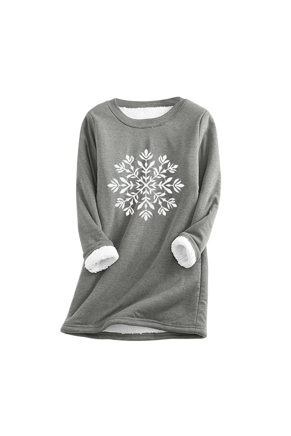 Women's Festive Snowflake Print Pullover Crew Neck Thermal Winter Sweater Cozy Wear