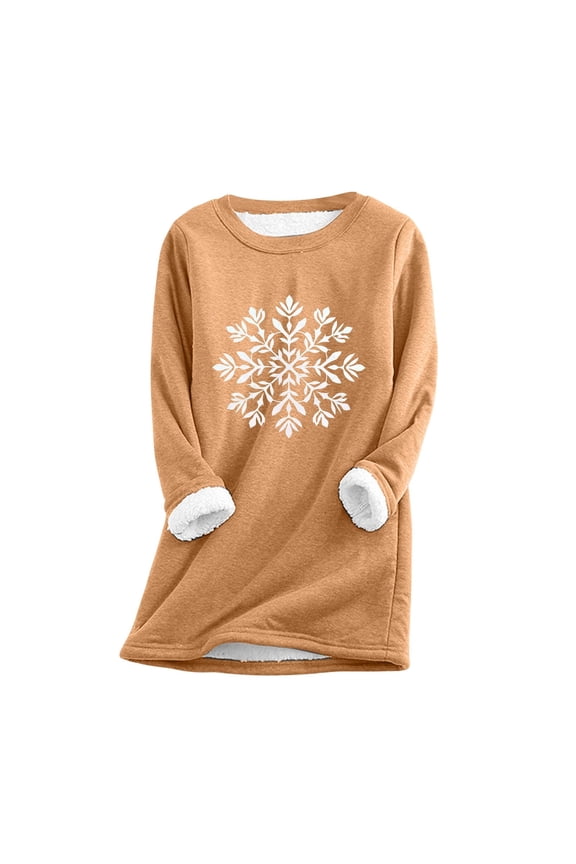 Women's Festive Snowflake Print Pullover Crew Neck Thermal Winter Sweater Cozy Wear