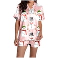 thumbnail image 1 of Women's Festive Snowman Print Short Sleeve Pajama Set Soft Sleepwear Nightwear Outfit, 1 of 2