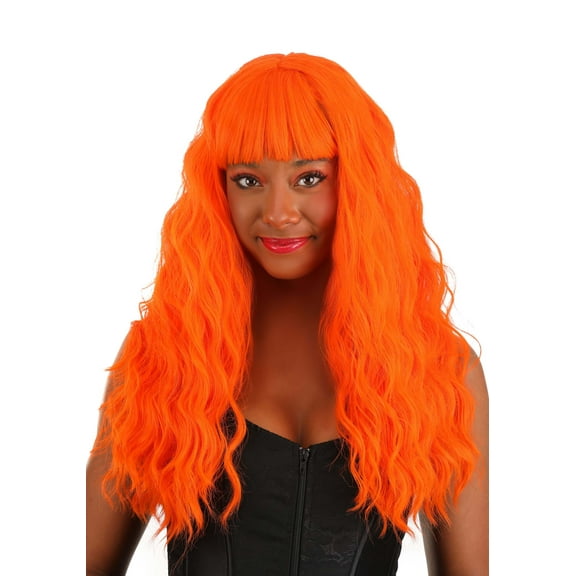 Women's Fiery Orange Long Wavy Wig