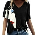 thumbnail image 1 of Women's Figure Graphic Print T-Shirt,Short Sleeve Trendy Blouse 2023 V Neck Casual Tunic Tops Loose Comfy Summer T-shirt, 1 of 5