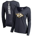 thumbnail image 1 of Women's Filip Forsberg Navy Nashville Predators Backer Name & Number Slim Fit Long Sleeve V-Neck T-Shirt, 1 of 3
