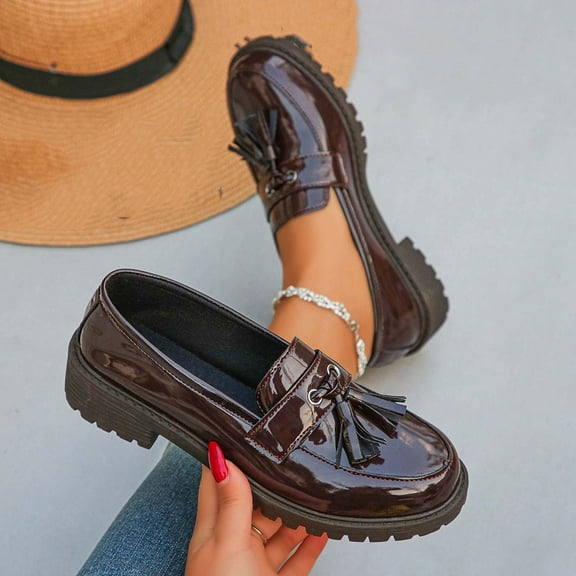 Women's Fillup Loafer Slip On Loafers for Women Low Business Shoes Classic Penny Loafers Dressy Work Shoes Comfort Casual Office Shoes Brown Women Sandal