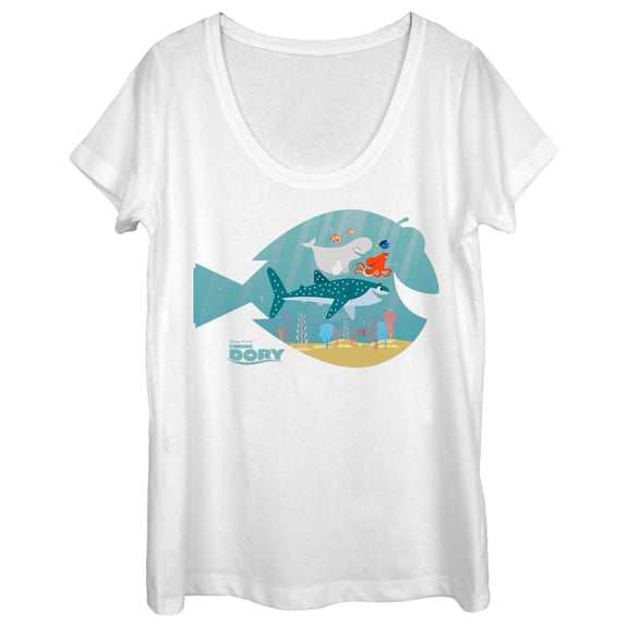 Women's Finding Dory Fish Frame Scoop Neck White Medium