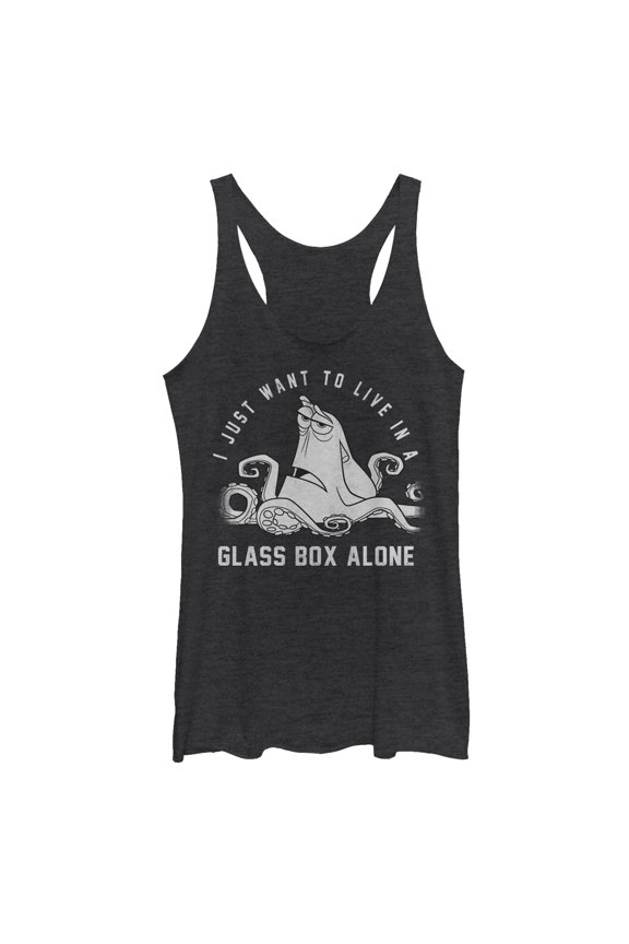 Women's Finding Dory Hank Glass Box Alone  Racerback Tank Top Black Heather X Large