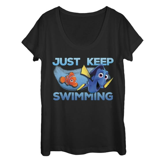 Women's Finding Dory Just Keep Swimming Current  Scoop Neck Black X Large