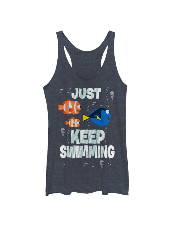 Women's Finding Dory Just Keep Swimming Racerback Tank Top Navy Blue Heather Medium