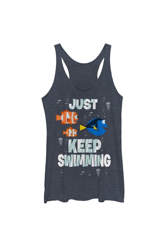 Women's Finding Dory Just Keep Swimming Racerback Tank Top Navy Blue Heather Medium