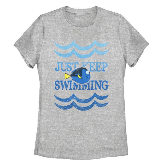 Women's Finding Dory Keep Swimming Waves Graphic Tee Athletic Heather 2X Large