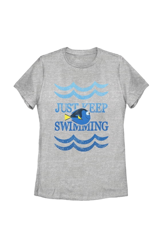 Women's Finding Dory Keep Swimming Waves Graphic Tee Athletic Heather 2X Large