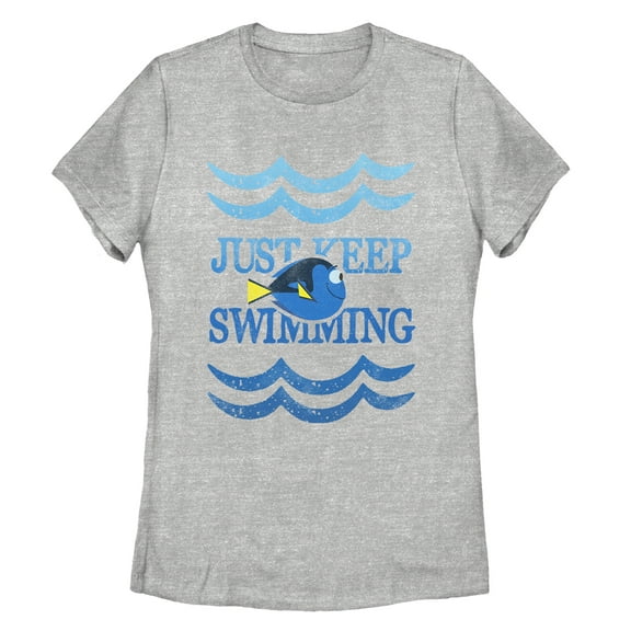 Women's Finding Dory Keep Swimming Waves  Graphic Tee Athletic Heather Small