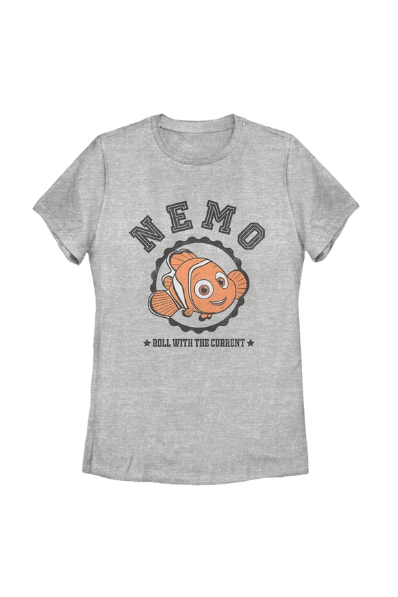 Women's Finding Dory Nemo Roll with Current Graphic Tee Athletic Heather Large