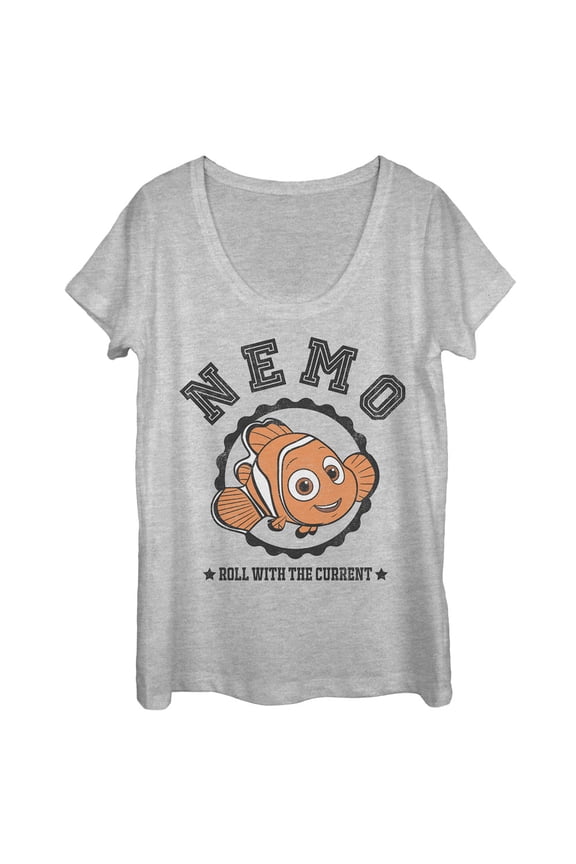 Women's Finding Dory Nemo Roll with Current Scoop Neck Athletic Heather Large