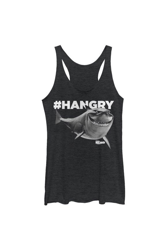 Women's Finding Nemo Bruce #Hangry Racerback Tank Top Black Heather Large