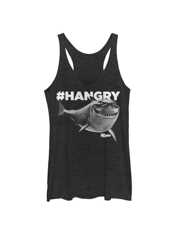 Women's Finding Nemo Bruce #Hangry Racerback Tank Top Black Heather Small