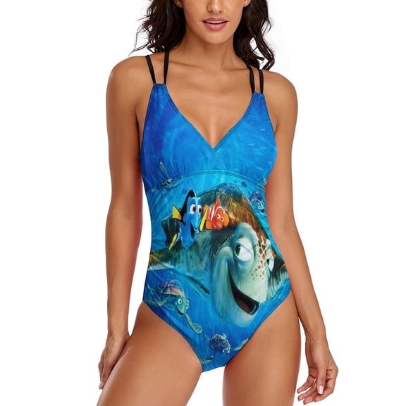 Women's Finding Nemo Swimsuit One Piece Bathing Suit V Neck Tummy Control Sports Beach Swimwear