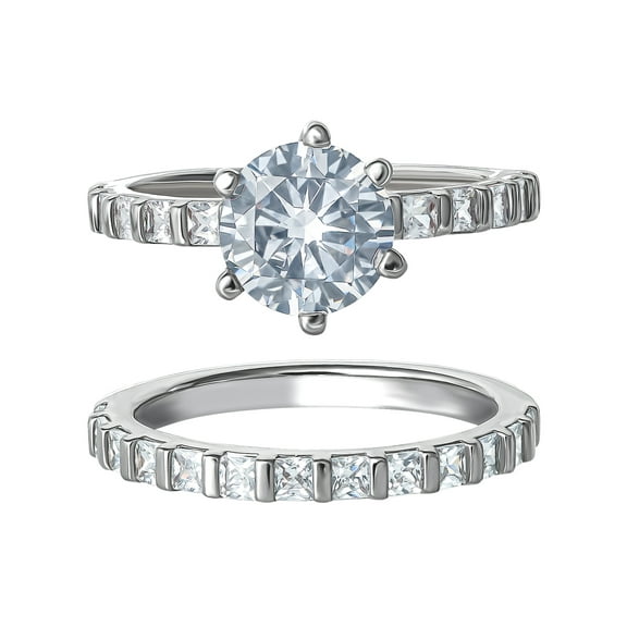 Women's Fine Silver Plated Brass Cubic Zirconia Ring Set Size 7