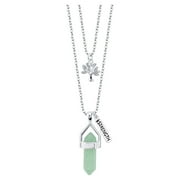 Women's Fine Silver Plated Green Aventurine "Family" Tree Layer Necklace, 16 & 18" + 2" Extender
